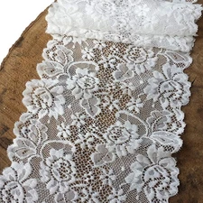 Lace Realm 6 Inches Wide Lace Fabric White Stretch Lace Ribbon with Floral Pa...