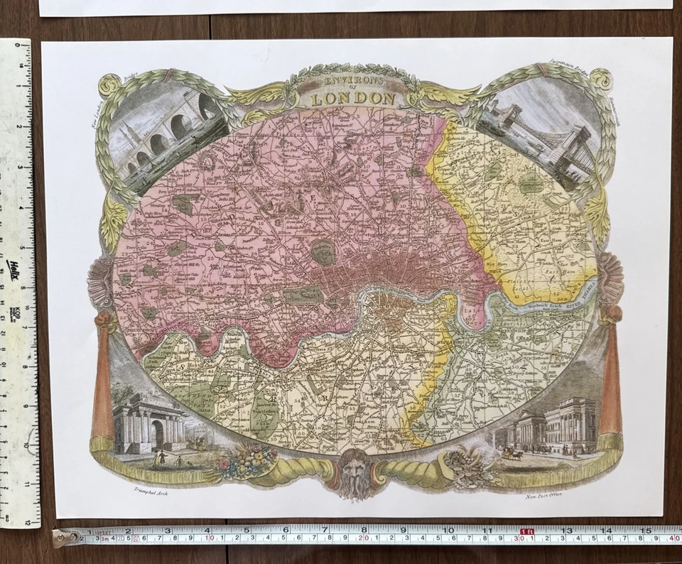 2 x Old Antique Victorian Poster maps London and Westminster Moule 1800s Reprint - Image 2 of 4