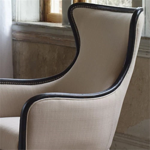 Uttermost Sandy Traditional Wood and Fabric Wingback Arm Chair in Beige - Picture 3 of 12