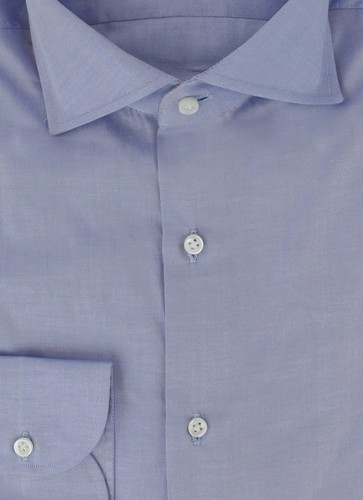 $500 Luigi Borrelli Blue Solid Cotton Shirt - Slim - (LB1252510) - Picture 2 of 4