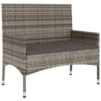Gartenbank 2-Sitzer Mit Kissen Grau Poly Rattan