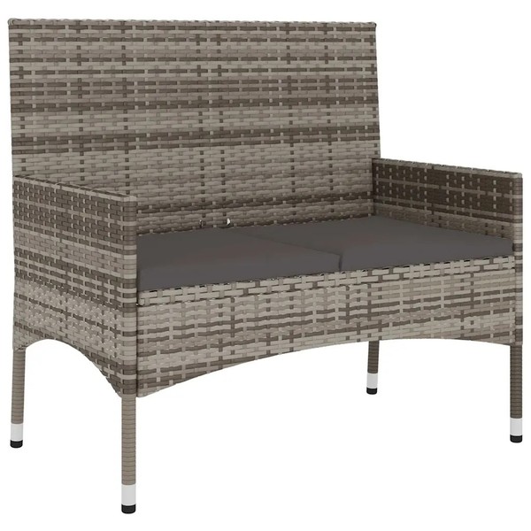 Gartenbank 2-Sitzer Mit Kissen Grau Poly Rattan-image
