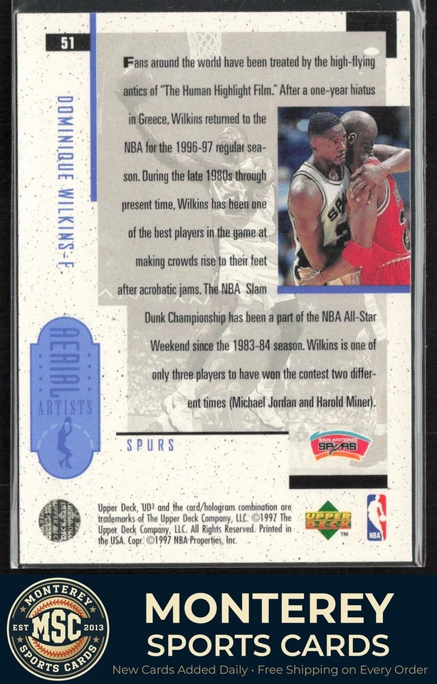 Dominique Wilkins 1996-97 Upper Deck UD3 #51 San Antonio Spurs - Image 2 of 2