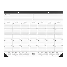 2025-2026 Staples 22" x 17" Academic Monthly Desk Pad Calendar Black