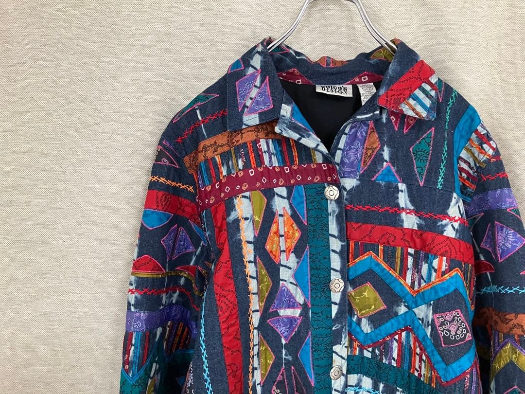 Chico's Design Patchwork Denim Jacket Geometric A… - image 2