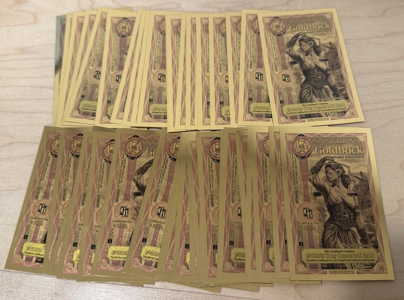 Lot Of 50!  Idaho Alpha 1/4 Goldback 2026 Aurum Gold Foil Note 1/4000 oz 24KT