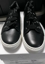 AGL Black Leather Studded Lace Up Sneakers Made in Italy Size 38 Women's US 8