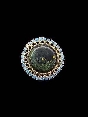 VTG Bakelite Cabochon and Blue Rhinestones Brooch