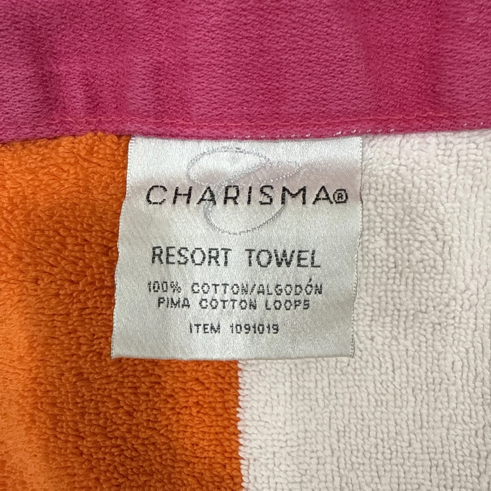 "Toalla de playa Charisma Resort Costco 100 % algodón rosa y naranja a rayas 32"" x 64""" Foto 3 de 4