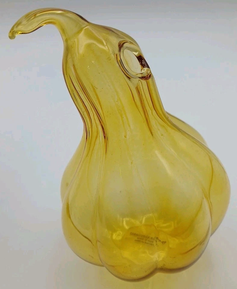 Jarrón de vidrio hueco Anthropologie 6,5" calabaza amarilla ámbar Foto 4 de 4