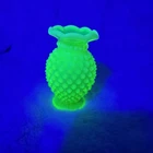 Fenton Hobnail Topaz Opalescent Crimped Mini Vase Uranium Vaseline Glass