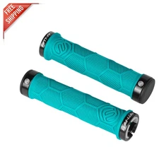 Lightweight Turquoise Mountain Bike Grips with Dual Lock-On Security - 98g