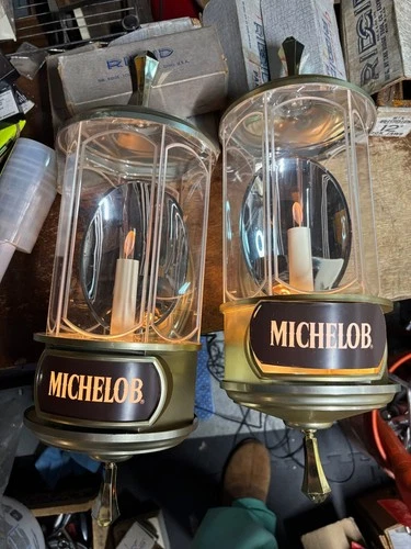 2 Vintage 1982 Michelob Beer Crystal Lamps - Electric Bar Sign Please Read