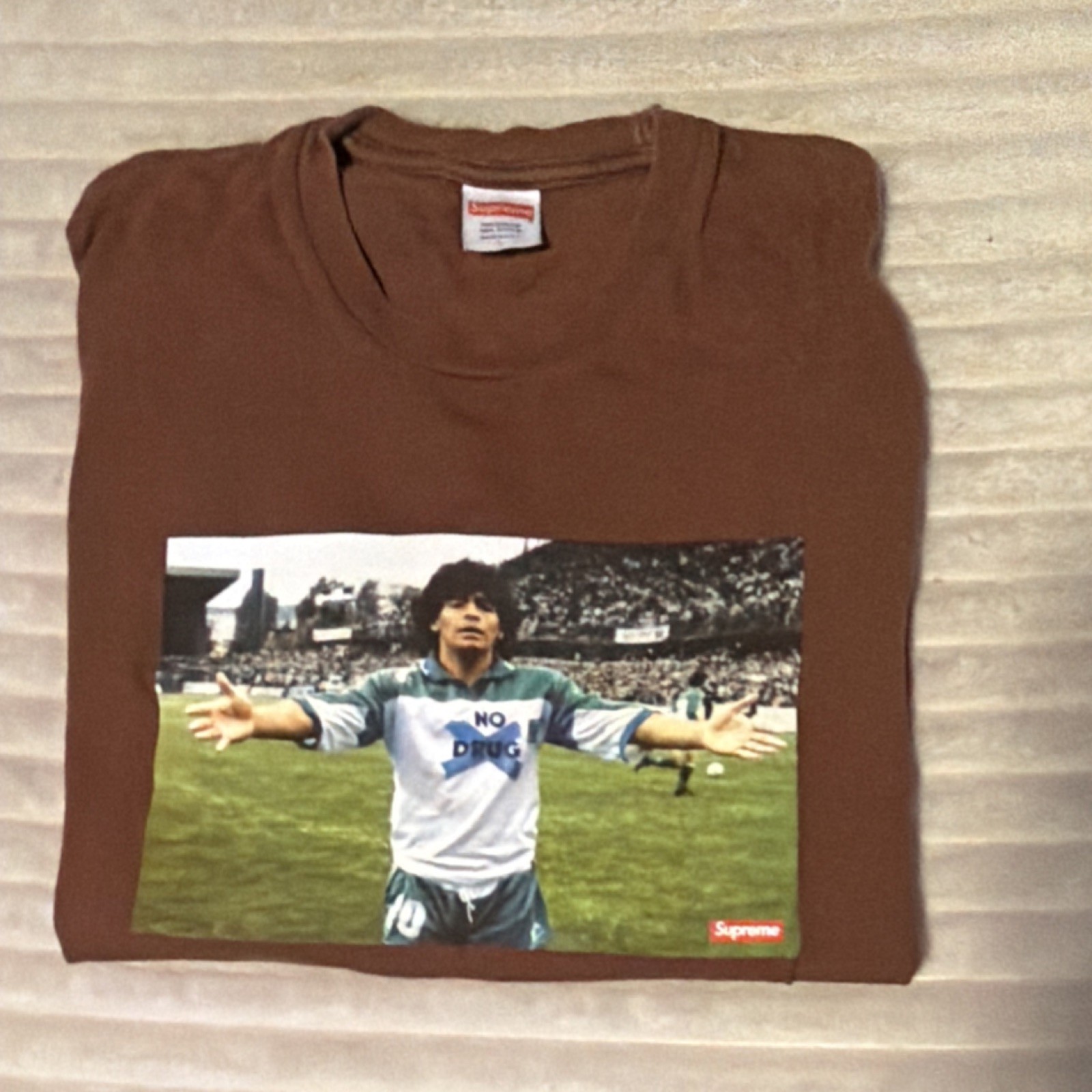 Supreme Brown Graphic Logo Print Crew Neck Men's Short Sleeve T-Shirt