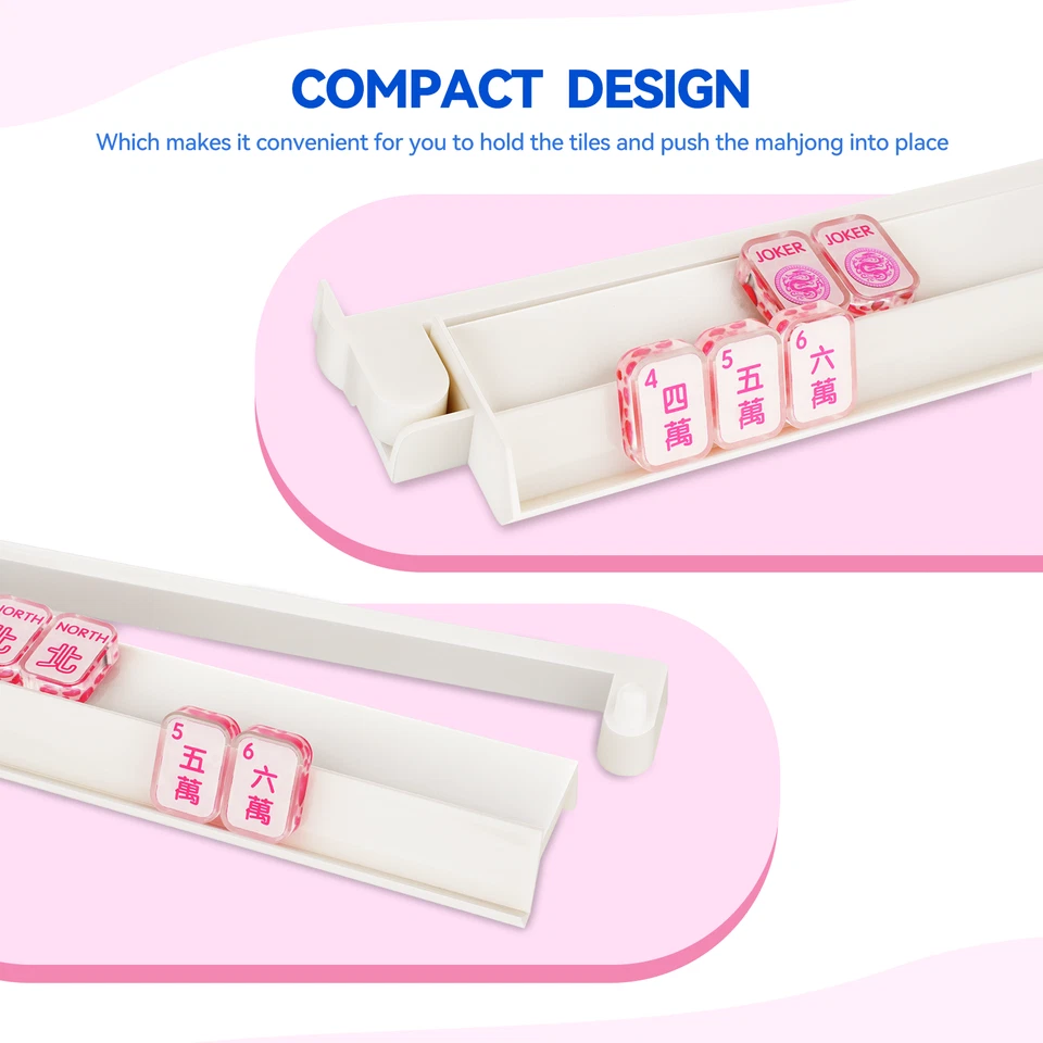 4 Pack Acrylic Mahjong Racks with Pushers Combo, All-in-One Tile Pushers, White - Image 4 of 4