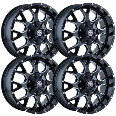(Set-4) Mayhem Warrior 20x9 6x120/6x139.7 30mm Black Milled Wheels Rims 20 Inch