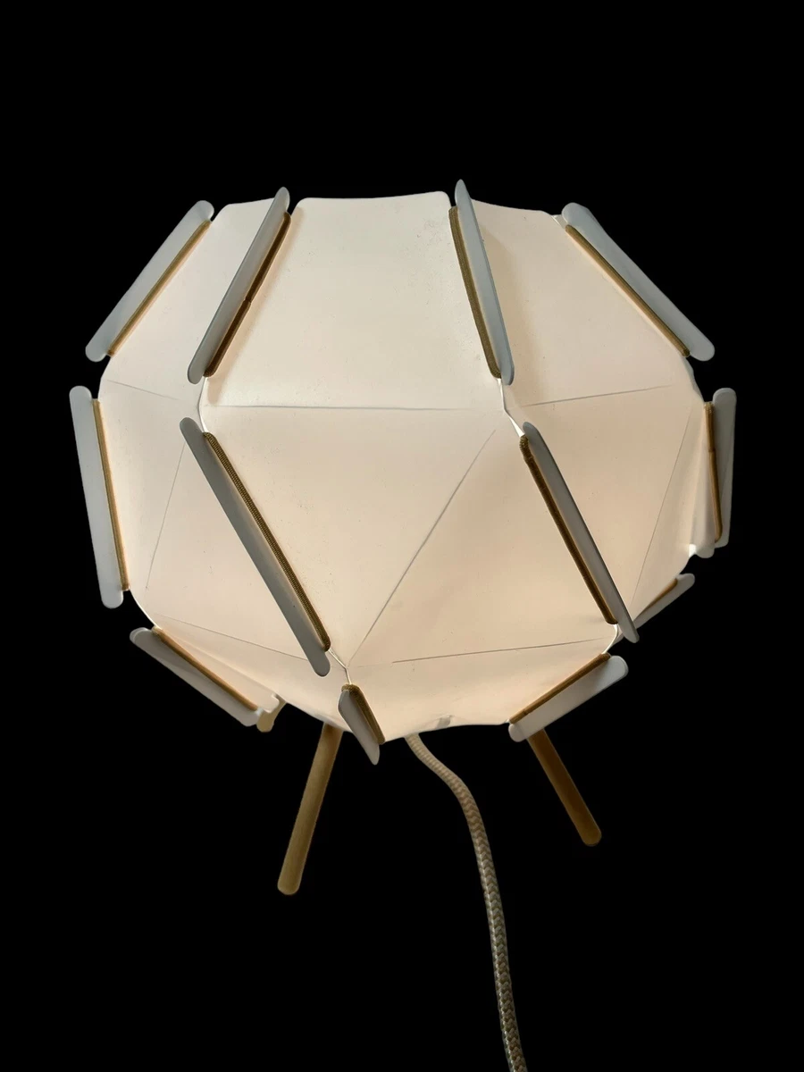 IKEA Sjopenna Table Lamp Geometric White Plastic Shade Wooden Legs