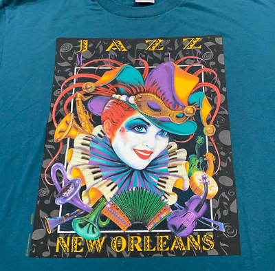 vintage 90s NEW ORLEANS JAZZ T-Shirt XL mardi gras single stitch  