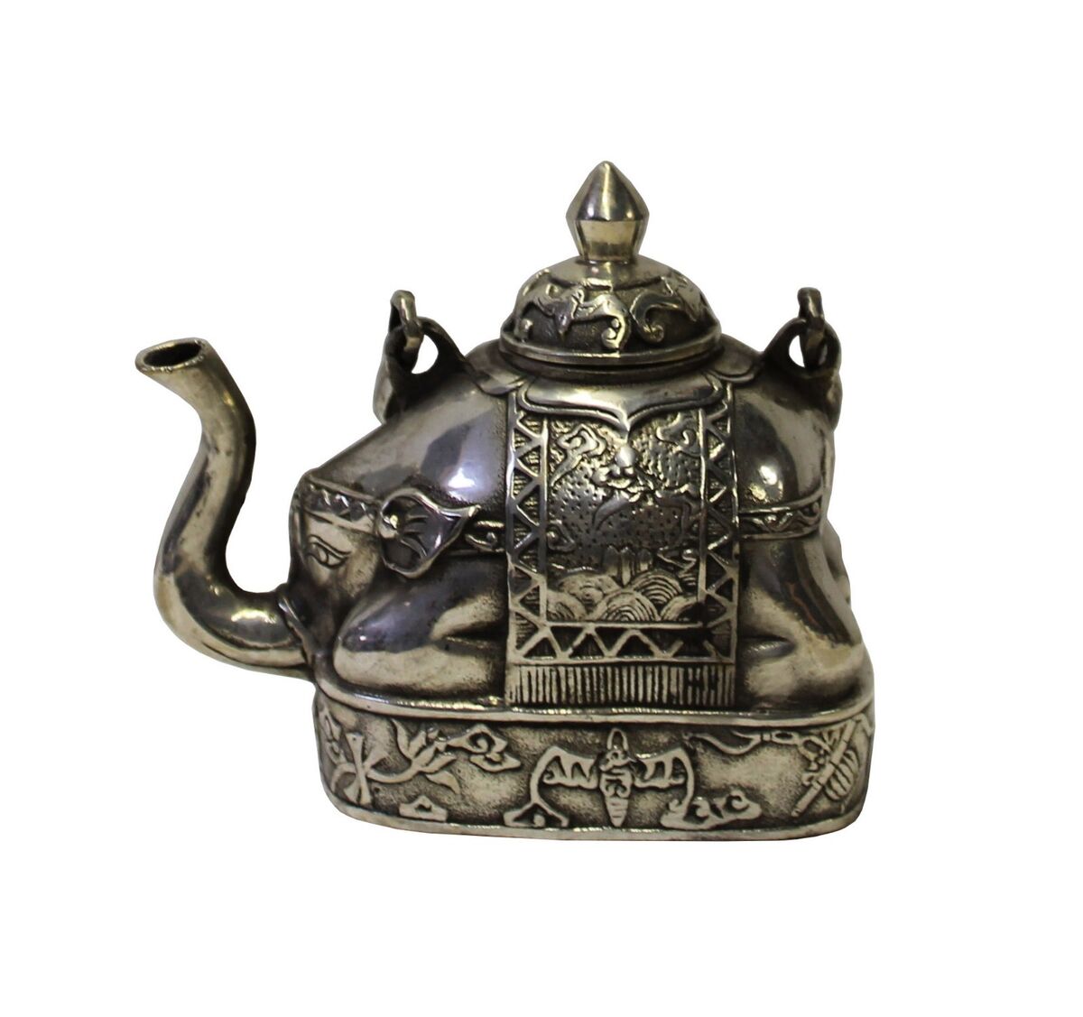 Chinese Handmade Metal Silver Color Elephant Shape Teapot Display cs3393S Chinese Handmade Metal Silver Color Elephant Shape Teapot Display cs3393S