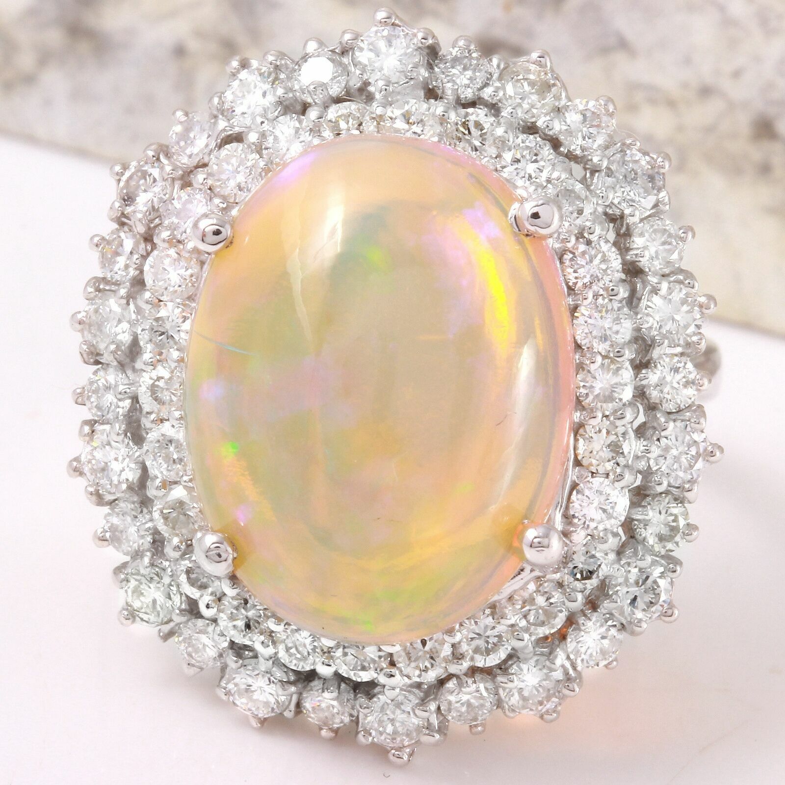 Natural Ethiopian Opal Moissanite Diamond 925 Sterling Silver Cocktail Ring