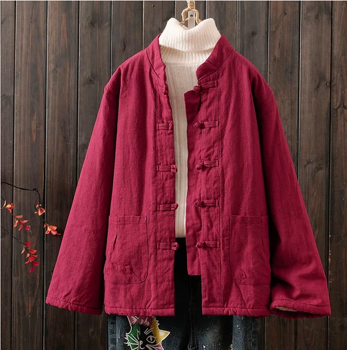 Women Cotton Padded Jacket Ramie Thick Coats Winter Parka Oversized Warm Tops - Bild 14 von 22
