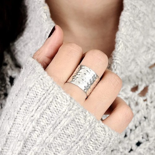 Handmade Jewelry Boho 925 Sterling Silver Wide Band Hammered Ring All ...