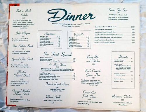 The Embers Vintage 1950s/1960s Menu Roast Ozark Turkey 2.50 T-Bone Steak 4.50 - Picture 2 of 8
