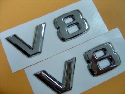 2 PCS OF CHROME * V8 * LETTER EMBLEM BADGE MERCEDES BENZ BMW AUDI ...
