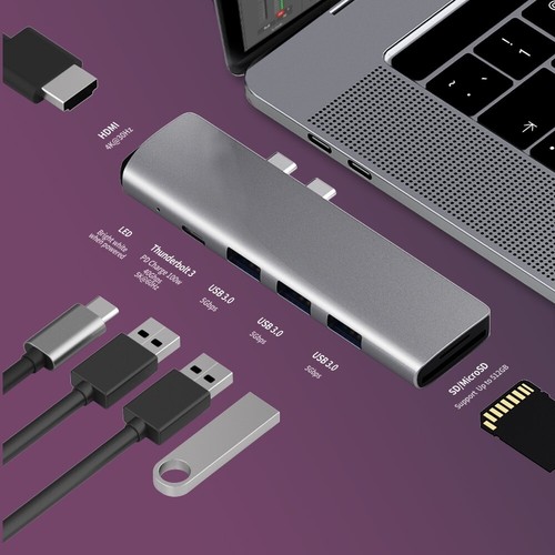 USB 3.1 Type-C Hub HDMI Adapter 4K Thunderbolt 3 Hub 3.0 TF SD Reader Slot PD - Zdjęcie 1 z 7