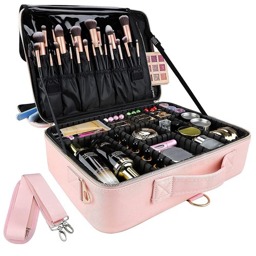 Stylish 16.2 Inch Makeup Organizer with Adjustable Dividers & Shoulder Strap - Picture 10 of 10