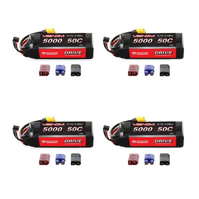 Venom 50C 3S 5000mAh 11.1V LiPo Battery with Universal Plug System x4 Packs