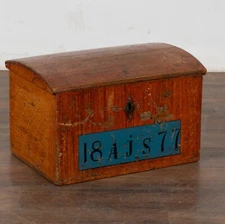 Small Original Painted Swedish Pine Dome Top Trunk dated 1877