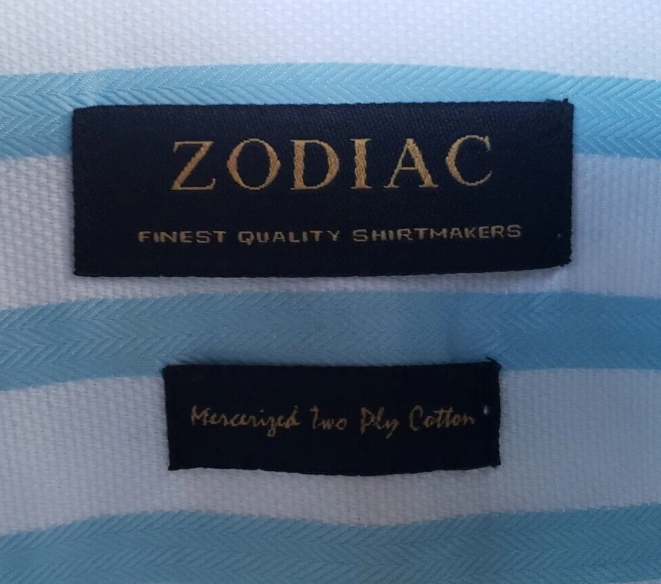 Camisa Zodiac Para Hombre Manga Larga Con Botones Aqua/Blanco Rayas Talla Grande Usada en Excelente Condición Foto 2 de 4