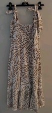 Asos Animal Zebra Print Shirred Tie Strap Cotton Midi Dress US 2 Tan & Ivory 