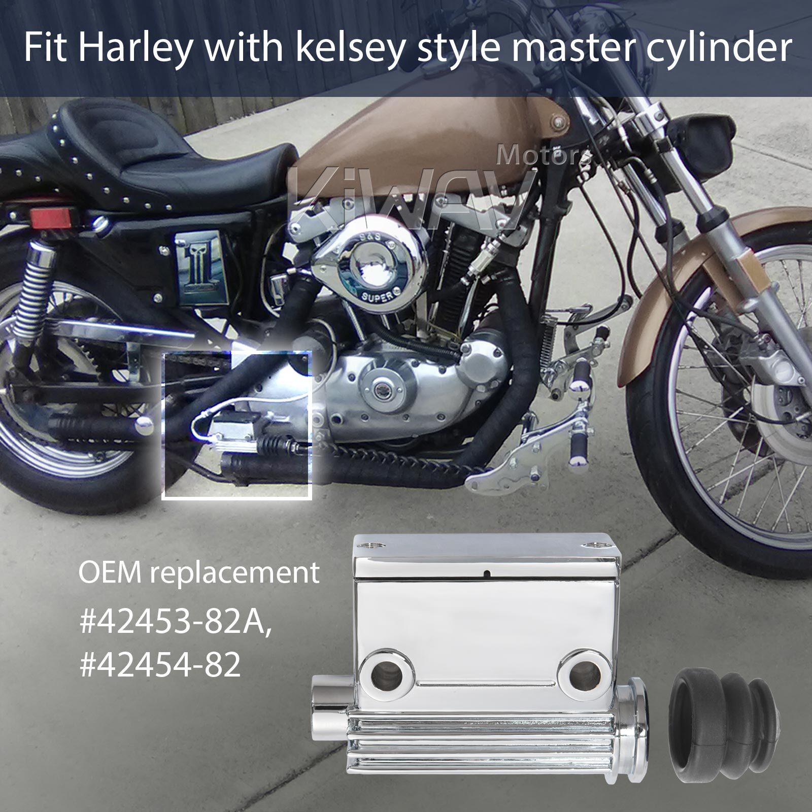 KiWAV rear master cylinder 5/8" bore chrome aluminum fits Harley bike ε