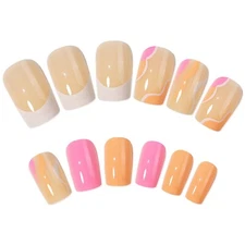 24pcs French Full Cover False Nail Tips Press on Nails for Nail Art Finger Decor