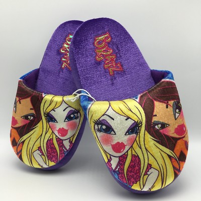 NEW Bratz Dolls Theme Girls Purple Slippers Slip On Non Skid Soles Kids XS 3-4