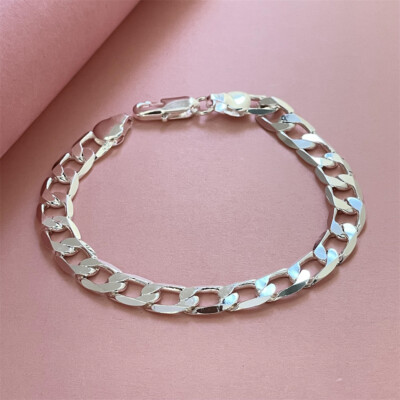 Men's 925 Sterling Silver Filled 10MM Cuban Link Chain Bracelet Bangle Jewelry