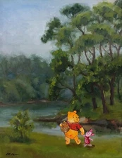 Winnie The Pooh Piglet Nursery art print poster upcycled thrift store painting