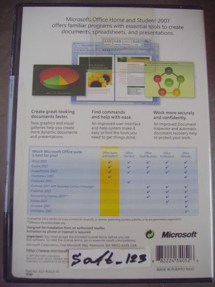 MS Microsoft Office 2007 Home and Student for 3 PCs Full Version=NEW SEALED BOX= - Image 2 of 3