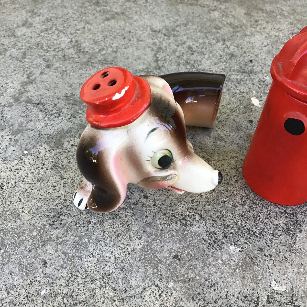 Vintage Dachshund Salt & Pepper Shakers Weiner Dog Sugar Fire