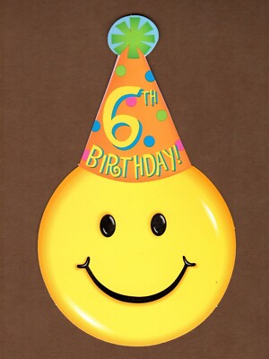6th Birthday Party Invitations Smiley Face, 8 Ct Die-Cut, Sixth Boy/Girl Emoji
