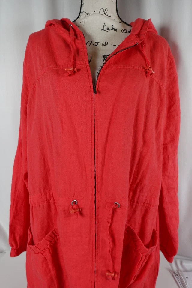 Eileen Fisher Womens Full Zip Lightweight Windbreaker Jacket XL Hooded Linen - Image 4 of 4