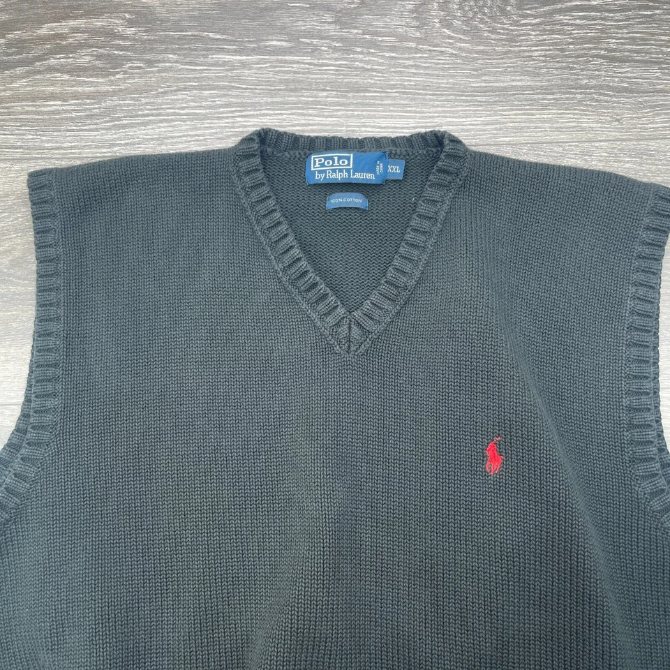 Polo Ralph Lauren свитер жилет мужской XXL черный V шеи вязаный гольф опрятный винтажный - Изображение 2 из 4