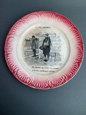 Sarreguemines  Serie PETITES ANNONCES Dessert Deko Teller Humor 3.um 1900 - Bild 1 von 4