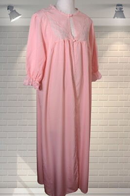 dusky pink dressing gown Beautifully Feminine Wafty Dusky Pink Vintage Nylon Dressing Gown - UK 14