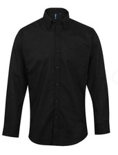 Mens Premier Oxford Premier Long Sleeve Shirt Size L 16.5 Slim Fit Black PR234