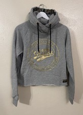 NWT Superdry Ace Metallic Gold Cropped Womens Pullover Hoodie Size US 8 UK M