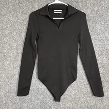 Anthropolgie Arden Collared Bodysuit  Womens Size S Black Ribbed Sporty Capsule