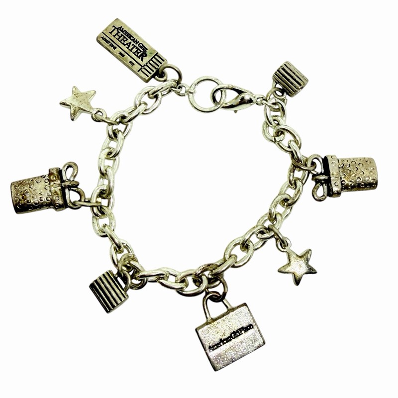 AMERICAN GIRL THEATER Signed Vintage Silver Tone Charm Designer Chain Bracelet